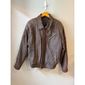 Structure Leather Bomber Jacket Mens Large Brown Vintage 90s Quilted Aviator